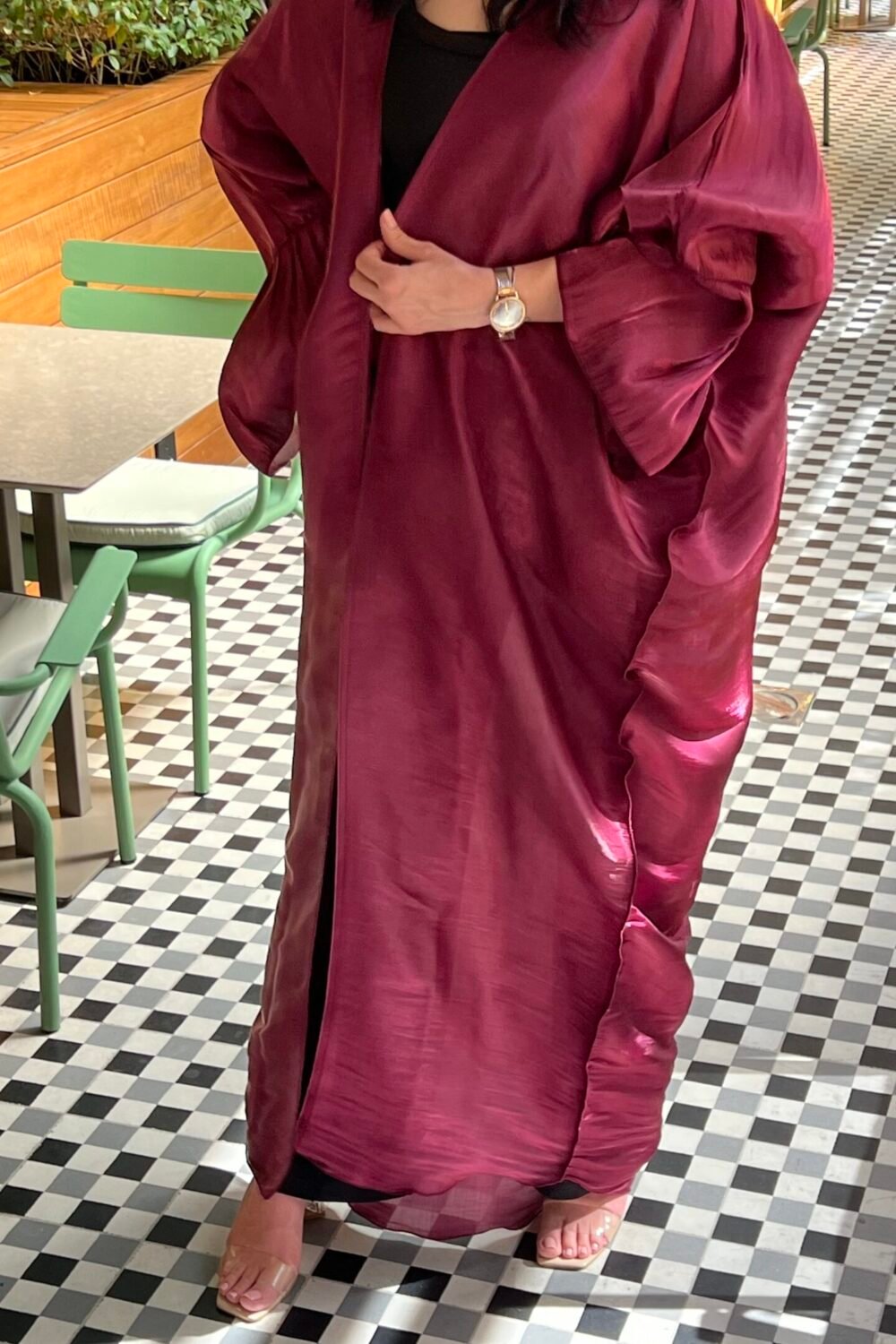 HL117 - Cherry Red Organza Abaya